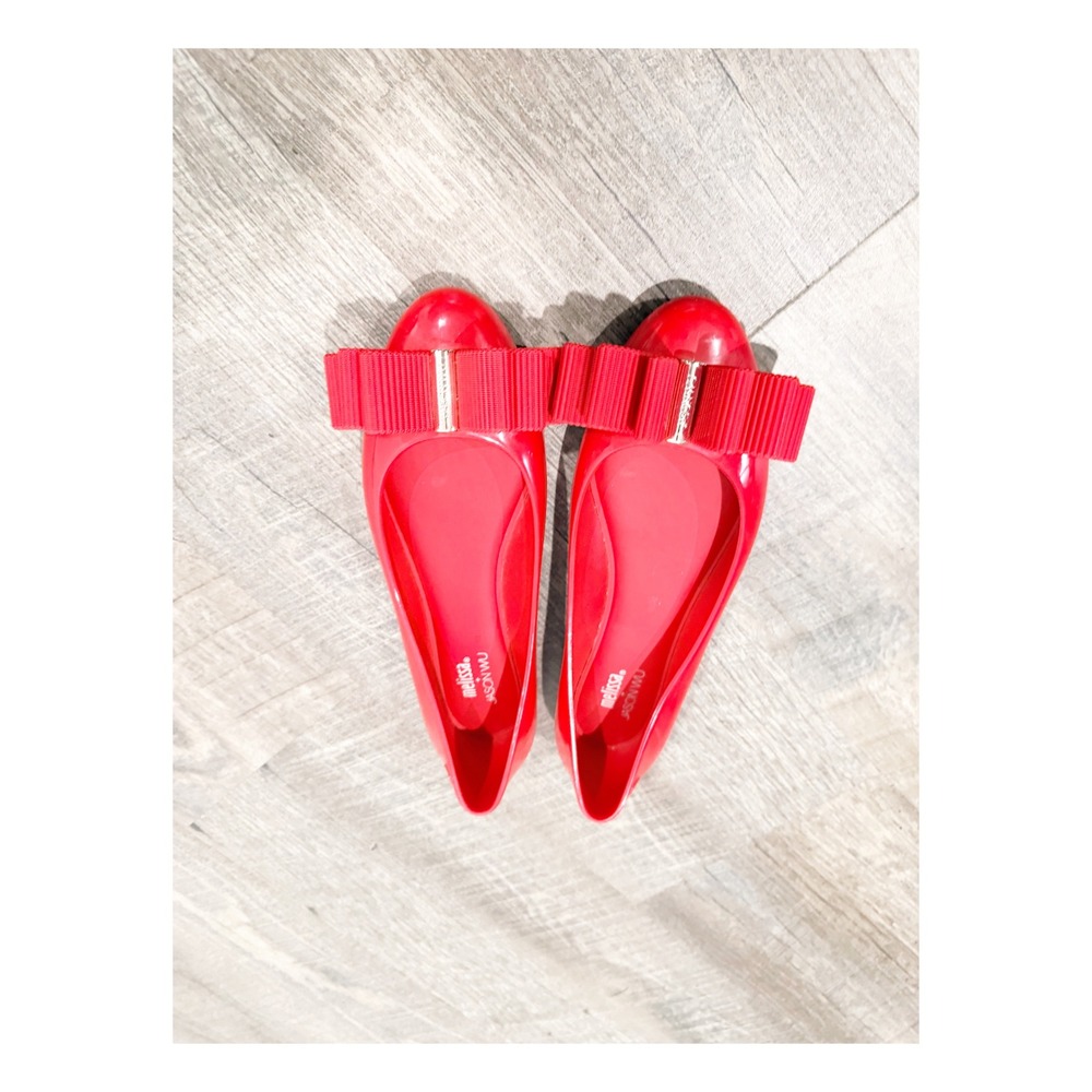 Melissa x Jason Wu Red Jelly Bow Flats Women Size 6 Ballet Shoes Brazil
